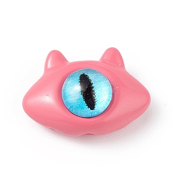 Spray Painted Alloy Beads, with Glass Eye, Cat Head, Deep Pink, 10.5x15x7mm, Hole: 1.5mm