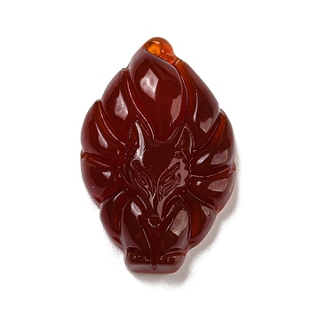 Dyed Natural Agate Carved Pendants, Nine-Tailed Fox Charms, Dark Red, 31.5x20x8mm, Hole: 1.2mm