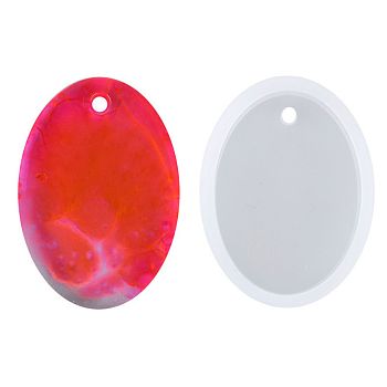 Oval Shape DIY Silicone Pendant Molds, Resin Casting Moulds, Jewelry Making DIY Tool For UV Resin, Epoxy Resin Jewelry Making, White, 28x21x7mm, Inner Size: 25x18mm, Hole: 2mm.
