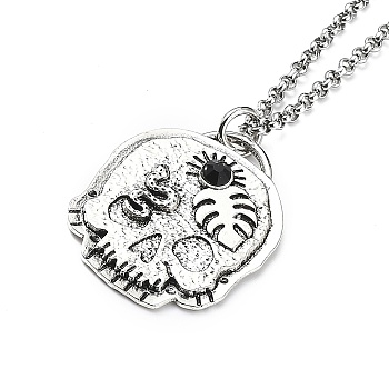 Skull Rhinestone Pendant Necklaces with Rolo Chains, Alloy Jewelry for Men Women, Leaf, 27.17 inch(69cm)