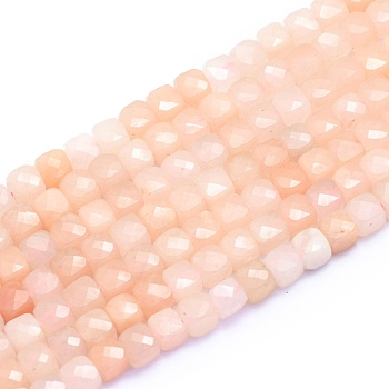 Natural Pink Aventurine Beads Strands, Cube, Faceted, 6~6.5x6~6.5x6~6.5mm, Hole: 1mm, about 58pcs/Strand, 15.55 inch(39.5cm)