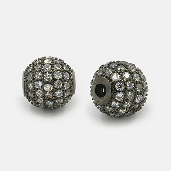 Brass Cubic Zirconia Beads, Round, Gunmetal, 6mm, Hole: 1.5mm