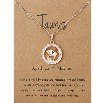 Alloy Constellation Pendant Necklaces, Golden, Taurus, 17.13 inch(43.5cm)