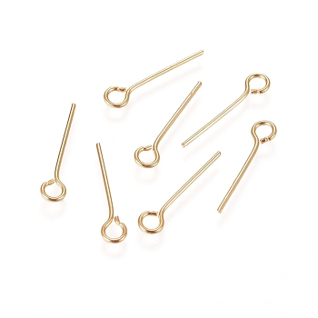 304 Stainless Steel Eye Pins, Golden, 15x0.6mm, Hole: 2mm