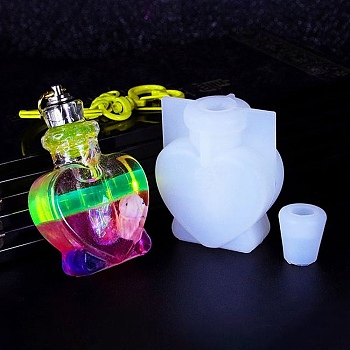 DIY Wishing Bottle Silicone Molds, Quicksand Molds, Resin Casting Molds, for UV Resin, Epoxy Resin Craft Making, Heart, 5.3x4.35x2.35cm & 1.7x1.8mm, Hole: 8~23.5mm