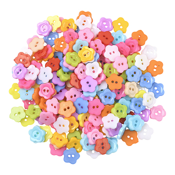 1 Bag 2-Hole Resin Buttons, Mixed Color, Flower, 12x12x2mm, Hole: 1.6mm, 200pcs/bag