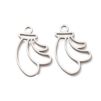 304 Stainless Steel Charms, Banana Charms, Laser Cut, Cut-Out, Stainless Steel Color, 13.5x9x1mm, Hole: 1.1mm