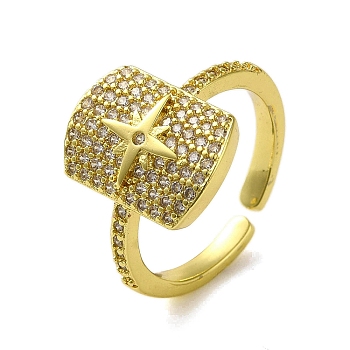 Brass with Cubic Zirconia Rings, Real 18K Gold Plated, Rectangle, Inner Diameter: 17mm