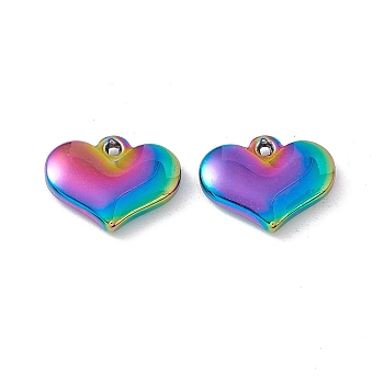 Ion Plating(IP) 304 Stainless Steel Pendants, Heart Charms, Rainbow Color, 12x15x3mm, Hole: 1mm