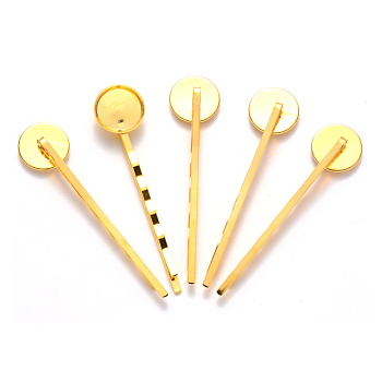 Iron Hair Bobby Pin Findings, Flat Round, Golden, 54x14mm, Tray: 12mm