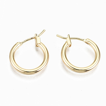 Brass Hoop Earrings, Nickel Free, Ring, Real 18K Gold Plated, 15x2mm, Pin: 0.7mm
