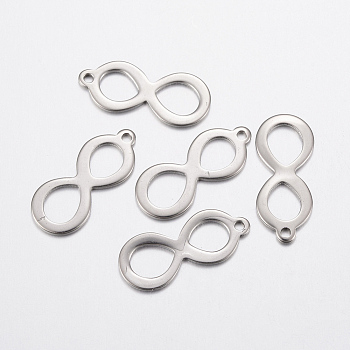 304 Stainless Steel Pendants, Infinity, Stainless Steel Color, 19.5x8x1mm, Hole: 1mm