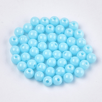 Opaque Plastic Beads, Round, Light Blue, 6x5.5mm, Hole: 1.8mm, about 4790pcs/500g