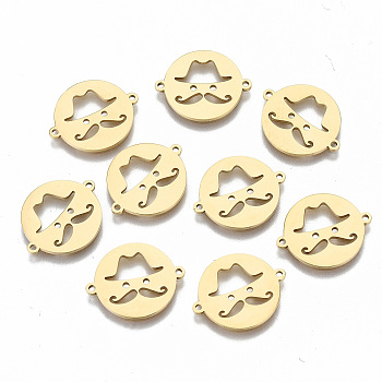 304 Stainless Steel Links Connectors, Laser Cut, Hat & Mustache, Real 18K Gold Plated, 15x18x1mm, Hole: 1mm