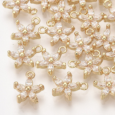 Real Gold Plated Clear Flower Brass+Cubic Zirconia Charms