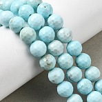 Natural Magnesite Beads Strands, Dyed & Heated, Faceted(128 Facets), Round, Light Cyan, 10mm, Hole: 1.4mm, about 38pcs/strand, 15.04''(38.2cm)(G-P598-E-10mm-01)