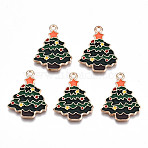 Alloy Enamel Pendants, Christmas, Cadmium Free & Lead Free, Christmas Tree, Light Gold, Dark Slate Gray, 24x18.5x1.5mm, Hole: 1.6mm(X-ENAM-Q442-025-RS)