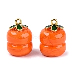 Handmade Lampwork Pendants, Persimmon Charms, with Golden Tone Alloy Findings, Orange Red, 17x12mm, Hole: 1.5mm(LAMP-N042-14A)