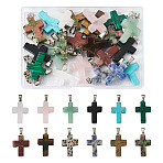 24Pcs 12 Styles Natural & Synthetic Mixed Gemstone Pendants, with Stainless Steel Color Tone Stainless Steel Findings, Religion Cross Charm, Mixed Dyed and Undyed, 29~30x18~19x5~6mm, Hole: 6x4mm, 12 style, 2pcs/style (G-TA0001-38)