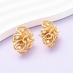 Flower Brass Micro Pave Clear Cubic Zirconia Stud Earrings, Real 18K Gold Plated, 23x23.5mm(EJEW-D346-01G)