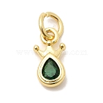 Brass Cubic Zirconia Charms, Cadmium Free & Lead Free, Real 18K Gold Plated, Long-Lasting Plated, Teardrop with Crown, Green, 10.5x5.5x2.5mm, Hole: 3mm(KK-G554-01C-02)