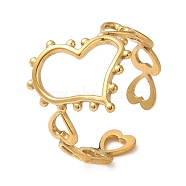 304 Stainless Steel Finger Rings, Hollow Cuff Ring for Women, Golden, Heart, 5~16.5mm, Inner Diameter: 18mm(AJEW-Z009-03B-G)