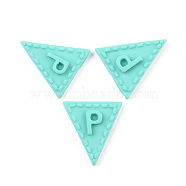 Opaque Resin Cabochons, Triangle with Letter.P, Turquoise, 20x18x4.5mm(CRES-N021-30E)