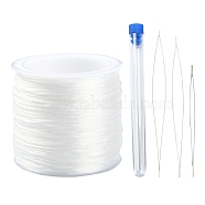 1Roll Flat Elastic Crystal String, Elastic Beading Thread, for Stretch Bracelet Making, with High Carbon Steel Big Eye Beading Needles, White, 0.8mm, about 65.61 yards(60m)/roll(TOOL-YW0001-30)