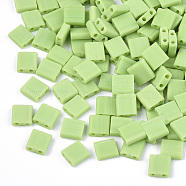 2-Hole Opaque Glass Seed Beads, Frosted, Rectangle, Light Green, 5x4.5~5.5x2~2.5mm, Hole: 0.5~0.8mm(SEED-S023-23C-05)