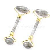 Natural Labradorite Brass Face Massager, Facial Rollers, Golden, 142~150x54~58x19~22mm(MRMJ-G009-26G)