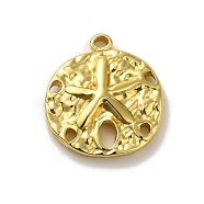 304 Stainless Steel Pendants, Textured, Flat Round with Starfish Charm, Real 18K Gold Plated, 17x15.5x3mm, Hole: 1.4mm(X-STAS-Q322-04G)