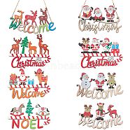 8Pcs 8 Style Christmas Decorative Wooden Door Sign, Wood Big Pendants for Door, Hanging Ornament, Mixed Shape, Mixed Color, 61~76.5x99~109.5x3.5~5mm, Hole: 2~2.5mm, 1pc/style(FIND-SZ0005-74)