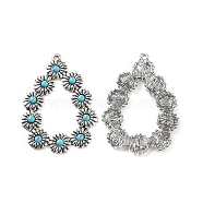Alloy Pendants, with Synthetic Turquoise, Teardrop Frame Charms, Antique Silver, 49x34x3mm, Hole: 1.6mm(FIND-TAC0023-07AS)