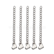 304 Stainless Steel Chain Extender, with Heart Charms, Stainless Steel Color, 58x3mm(X-STAS-E104-39G)