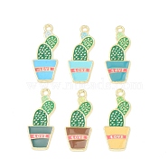 Alloy Enamel Pendants, Cactus with Word Love Charm, Golden, Mixed Color, 27x11x1.3mm, Hole: 1.8mm(ENAM-G212-14G)