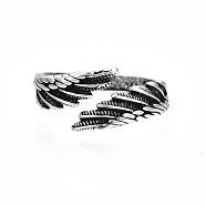 Double Wing Alloy Open Cuff Ring for Men Women, Cadmium Free & Lead Free, Antique Silver, US Size 8 3/4(18.7mm)(RJEW-T009-31AS)