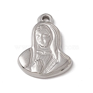 304 Stainless Steel Pendants, Virgin Mary Charm, Stainless Steel Color, 22x16.5x2.5mm, Hole: 2mm(STAS-P316-06P)