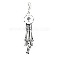 Alloy Leaf & Tree Pendants Decoraiton, with Brass Bell Charms and Alloy Swivel Lobster Claw Clasps, for Home Decoraiton, Antique Silver, 215mm(HJEW-JM01283-02)