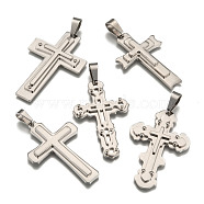 304 Stainless Steel Big Pendants, with 201 Stainless Steel Clasp, Cross, Stainless Steel Color, 69~73x34~44x6~8mm, Hole: 15x9mm(STAS-I002-M06)
