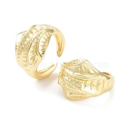 Brass Open Cuff Rings for Women, Grooved Leaf, Real 18K Gold Plated, Inner Diameter: 17mm(RJEW-D016-05G)
