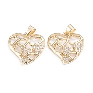 Brass Micro Pave Cubic Zirconia Pendants, Long-Lasting Plated, Hearts inside Heart, Clear, Real 18K Gold Plated, 19.5x19.5x3.5mm, Hole: 4x3.5mm(ZIRC-I042-10G)