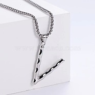 3Pcs Stainless Steel Textured Letter Pendants, Without Chain, Letter V(LW4134-22)