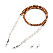 Eyeglasses Chains, Neck Strap for Eyeglasses, with Natural Wood Beads, Glass Beads, Chip Natural Quartz Crystal Beads, 304 Stainless Steel Lobster Claw Clasps and Rubber Loop Ends, 27.76 inch(70.5cm)(AJEW-EH00113-01)
