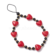 Acrylic Beaded Mobile Straps, Nylon Thread Mobile Accessories Decoration, Heart, Red, 21.3cm(HJEW-JM01826)