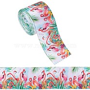 10 Yards Printed Polyester Ribbon, for Bowknot Making, Flat, Colorful, Flamingo Pattern, 5.1x0.02cm(OCOR-GF0002-47D)