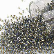 TOHO Round Seed Beads, Japanese Seed Beads, (757) 24K Gold Lined Sky Blue, 11/0, 2.2mm, Hole: 0.8mm, about 1110pcs/bottle, 10g/bottle(SEED-JPTR11-0757)