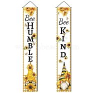 Hanging Polyester Banner Sign for Home Office Front Door Porch Welcome Decorations, Rectangle with Word BEE HUMBLE BEE KIND, Gnome Pattern, 180x30mm, 2pcs/set(HJEW-WH0011-20K)