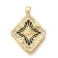 Brass Micro Pave Cubic Zirconia Acrylic Pendants, Clover Charms, Black, 27x20x4.5mm, Hole: 2x4mm(ZIRC-D275-02G-03)