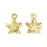 304 Stainless Steel Charms, Starfish Charms, Real 14K Gold Plated, 13.5x10x2.3mm, Hole: 1.5mm(STAS-L269-063G)