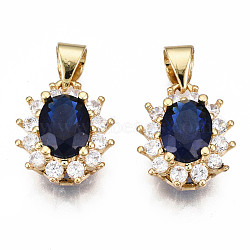 Brass Micro Pave Cubic Zirconia Charms, with Brass Snap on Bails, Oval, Real 18K Gold Plated, Nickel Free, Dark Blue, 14x11.5x7mm, Hole: 5x3.5mm(KK-N227-54B-NF)